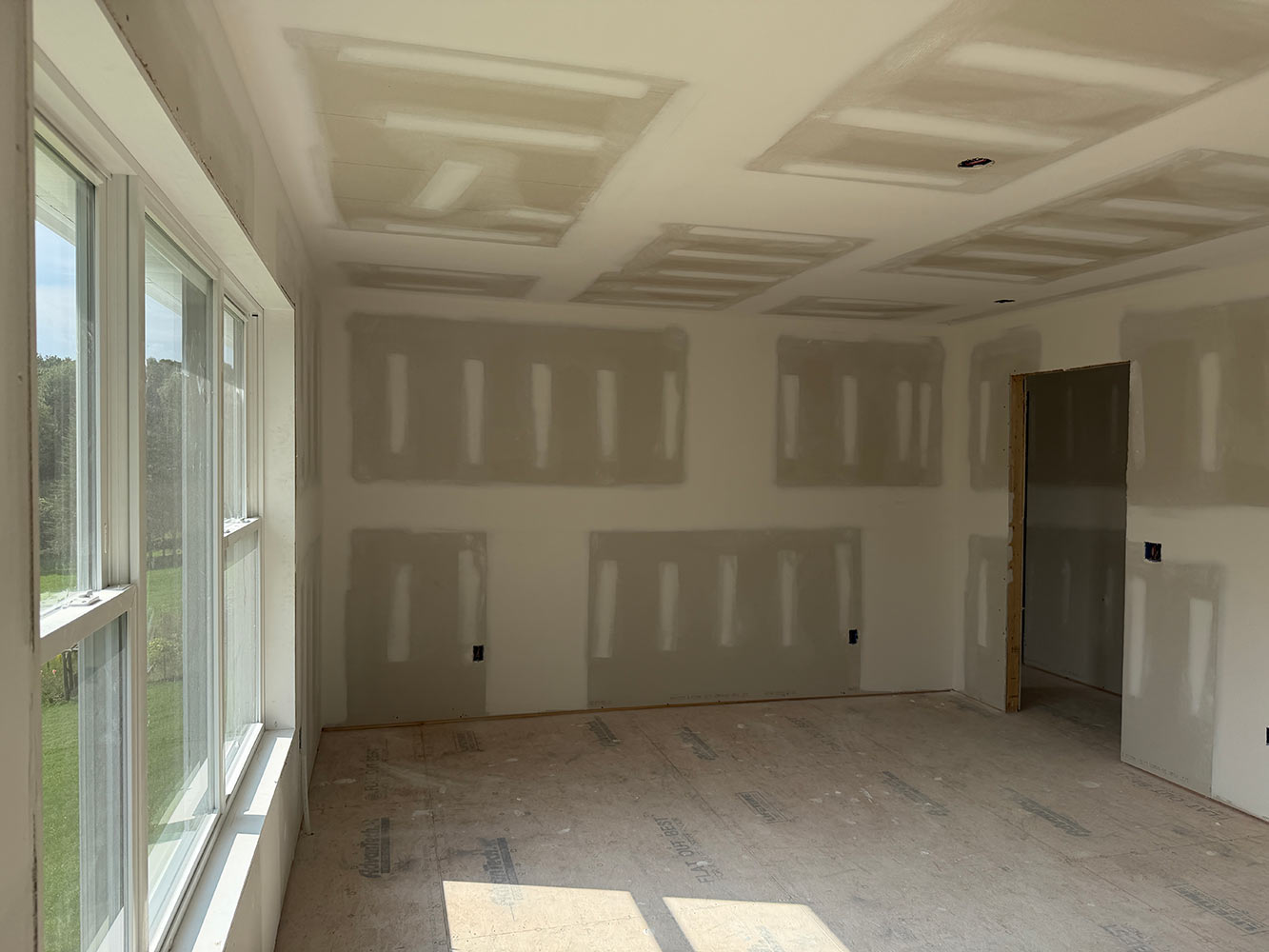 Finished drywall bedroom coffered ceiling Williston Vermont