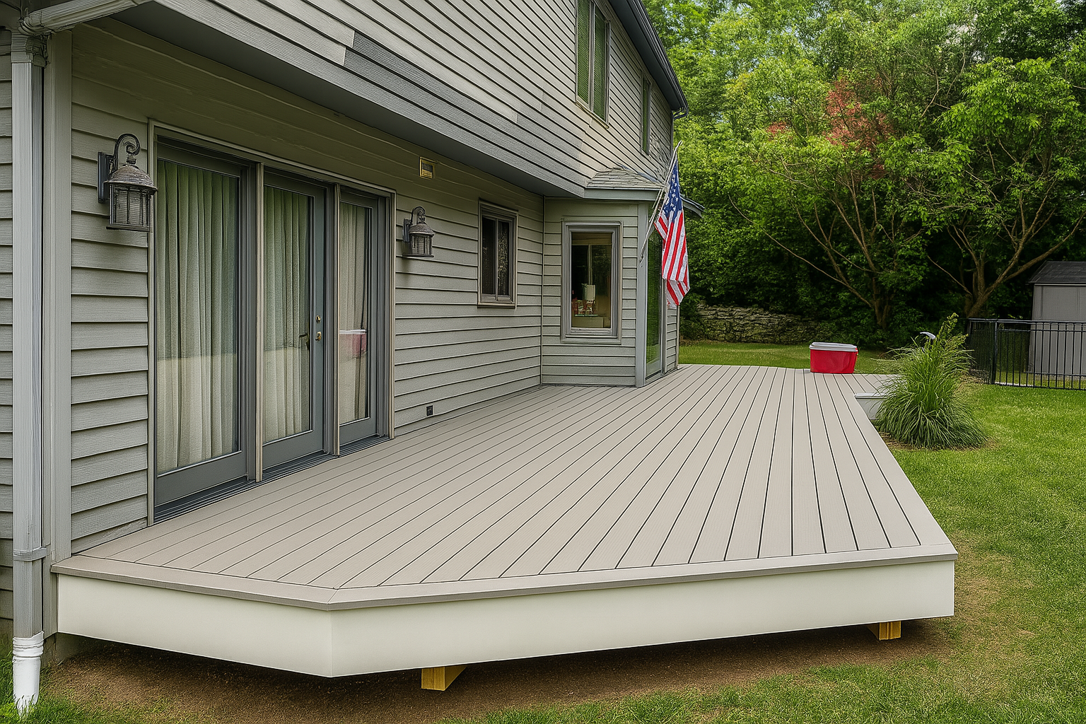 Low profile composite deck with sliding glass doors Vermont