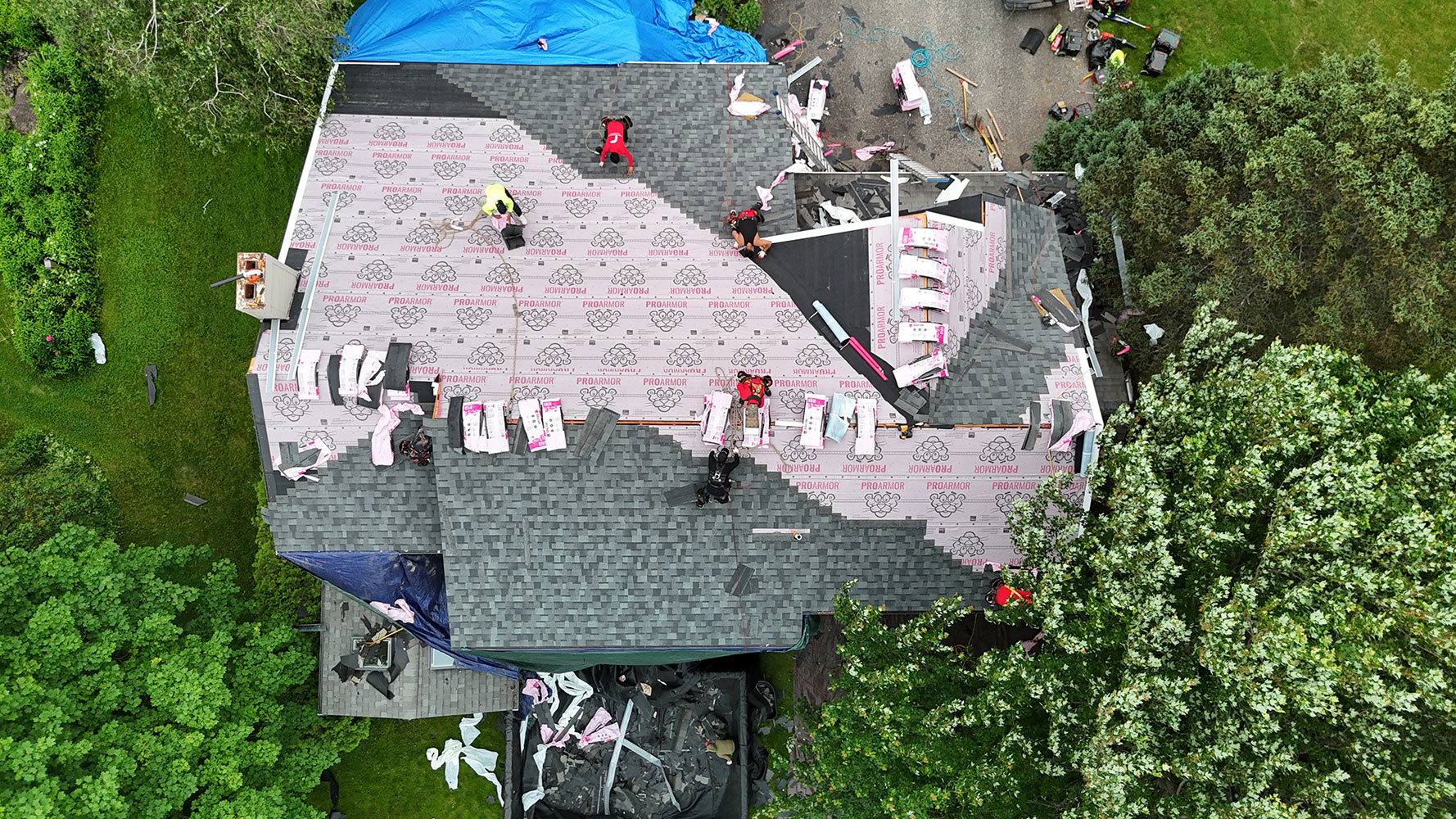 Williston Vermont roof replacement mid-installation ProArmor overhead drone view