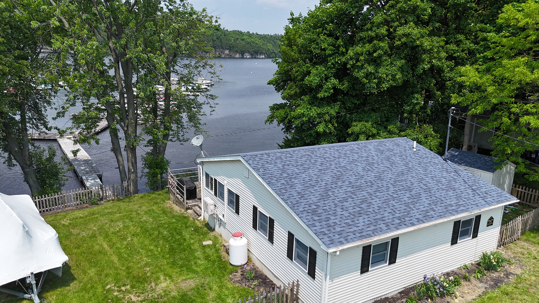 Residential roof replacement Colchester Vermont lakefront property — Owens Corning Duration architectural shingles with lake views